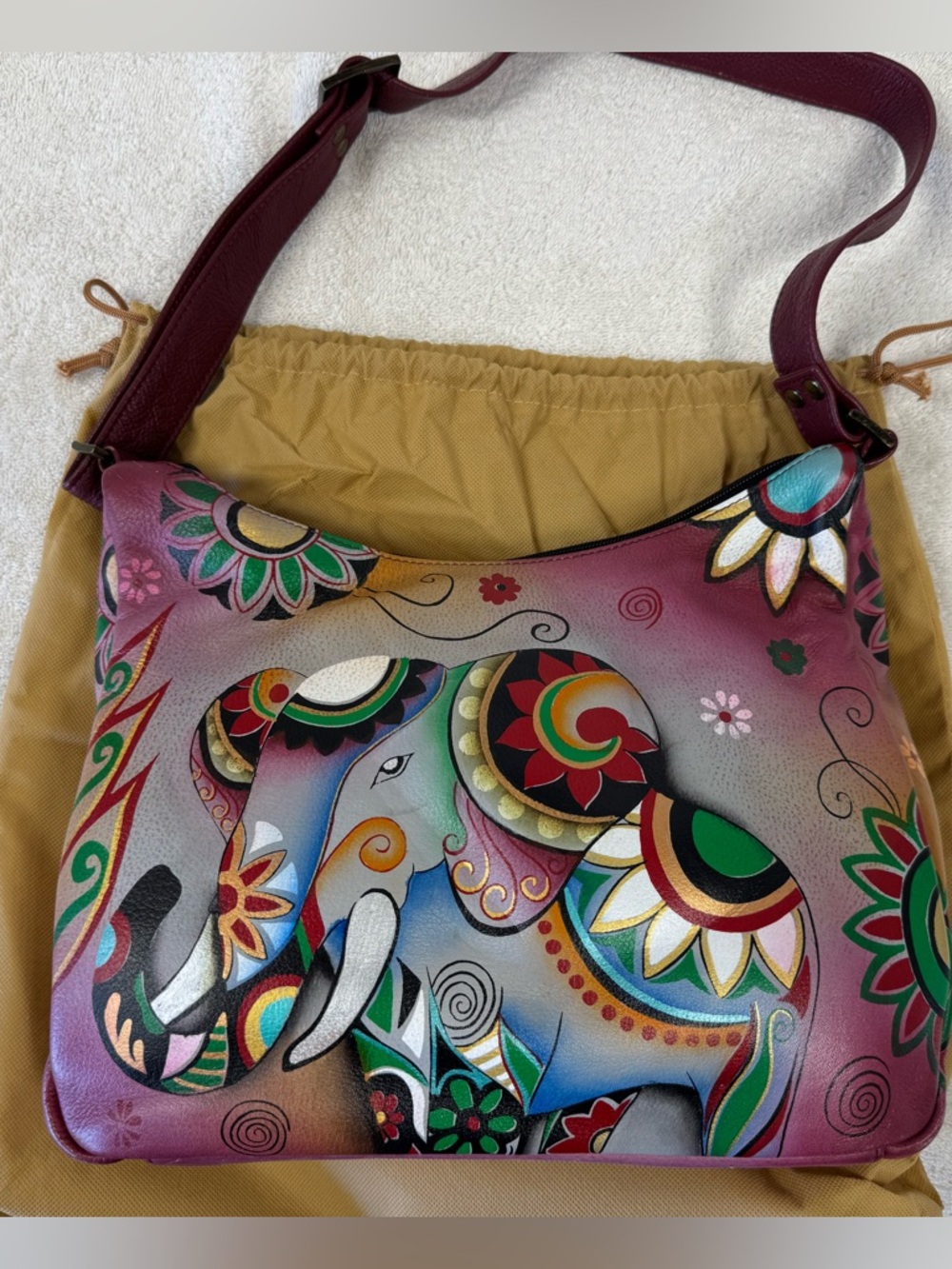 ANUSCHKA Colorful Elephant Print Women's Shoulder Bag - Pink 🐘